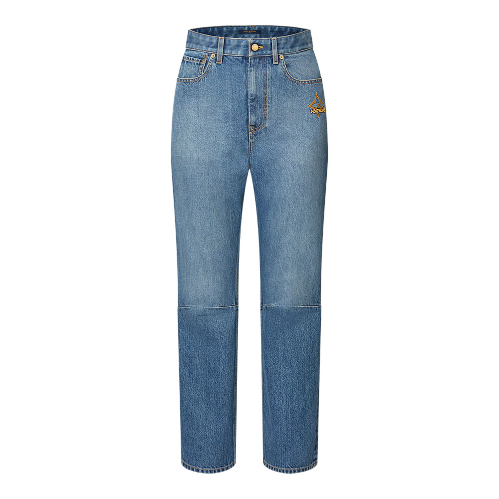 (Women) LOUIS VUITTON Ski FW24  Solid Blue Denim Long Pants with Zipper Closure. 1AGB49