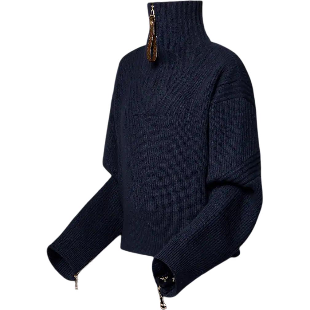 Shop (W) Louis Vuitton Ski FW24 Navy Biru Turtleneck Sweater Rajut 1AGHGE