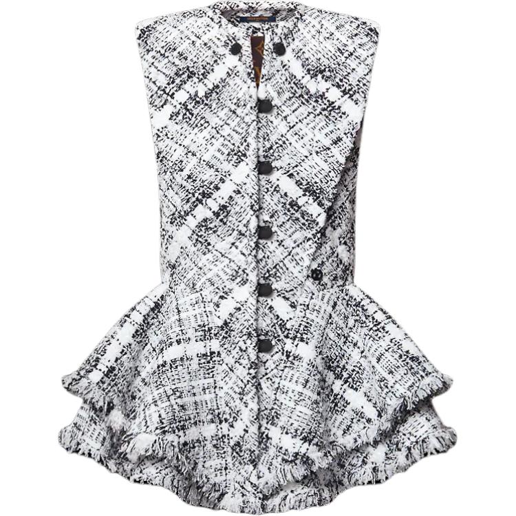 (Women) Louis Vuitton Sleeveless Ruffle Tweed Jacket Black 1AHGQ7
