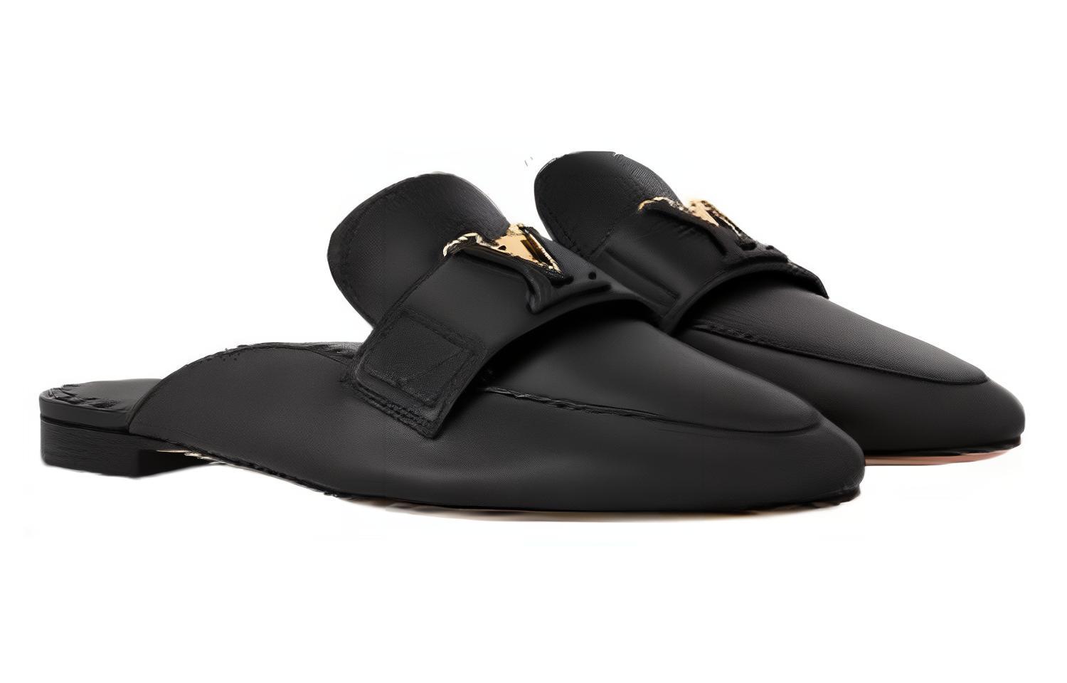Shop (Women) Louis Vuitton Slide 'Black Leather' 1ACH5Q