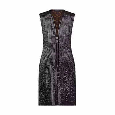 (Women) Louis Vuitton Slim Fit Black Quilted Striped Sleeveless Short Dress Women 1AC38I