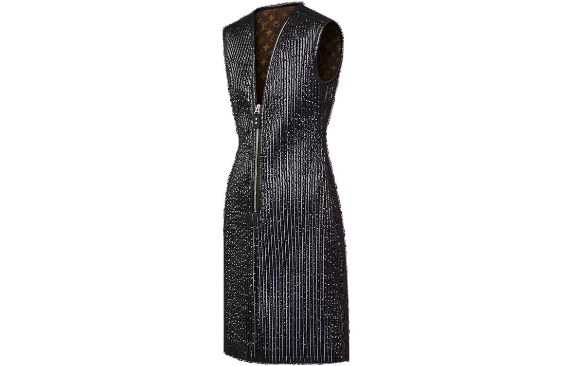 (Women) Louis Vuitton Slim Fit Black Quilted Striped Sleeveless Short Dress Women 1AC38I 圖 4