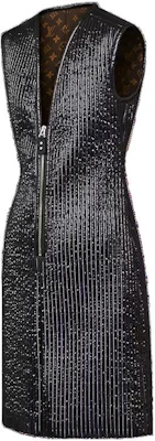 (Women) Louis Vuitton Slim Fit Black Quilted Striped Sleeveless Short Dress Women 1AC38I Shop (Women) Louis Vuitton Slim Fit Black Quilted Striped Sleeveless Short Dress Women 1AC38I