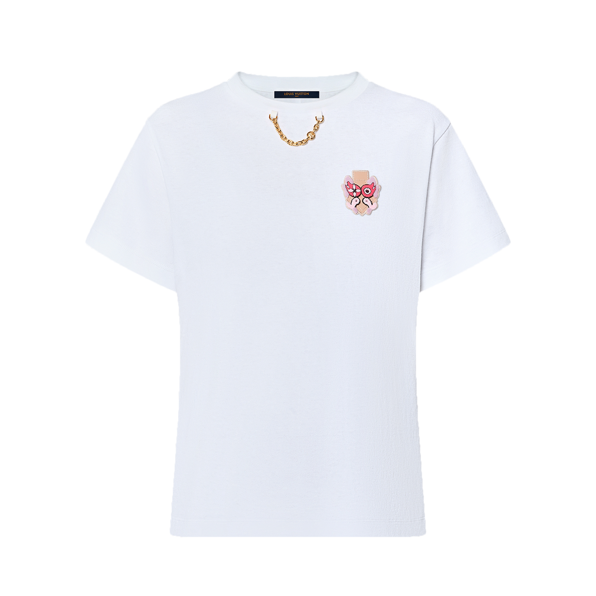 (Women) Louis Vuitton Solid Color Logo Patch Crewneck T-Shirt White 1AFKED
