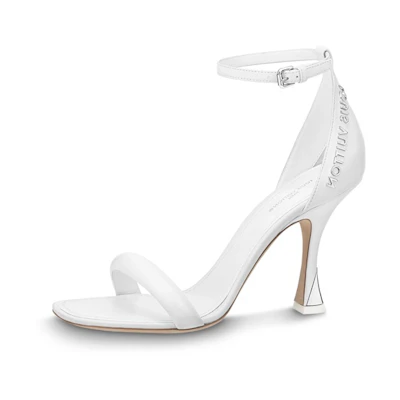 (W) LV Sparkle 'White Buckle High Heel Sandal'