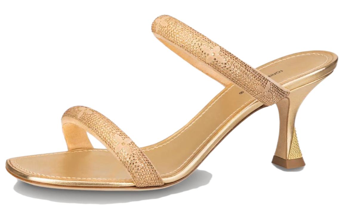 (Women) Louis Vuitton Sparkle High Heel Slides 'Crystal Embellished Gold' 1ABLED