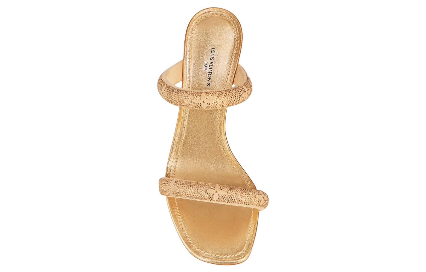 Lookbook (Women) Louis Vuitton Sparkle High Heel Slides 'Crystal Embellished Gold' 1ABLED