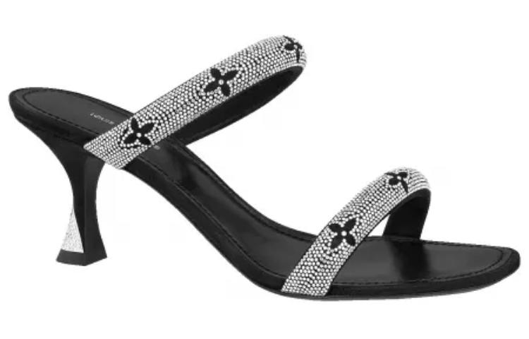 Order (W) Louis Vuitton Sandal Kulit Berkilau 'Crystal Refined Slide' Hitam. 1ABIUX