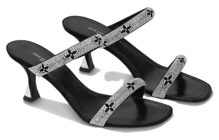 Lookbook (W) Louis Vuitton Sandal Kulit Berkilau 'Crystal Refined Slide' Hitam. 1ABIUX