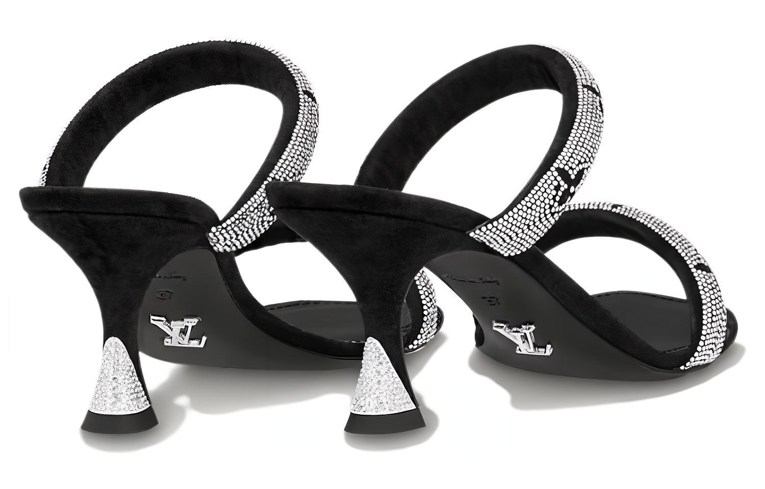 Shop (W) Louis Vuitton Sandal Kulit Berkilau 'Crystal Refined Slide' Hitam. 1ABIUX