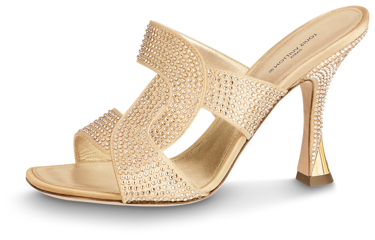 (Women) Louis Vuitton Sparkle Slides 'Gold Satin Rhinestone' 1ABTK2