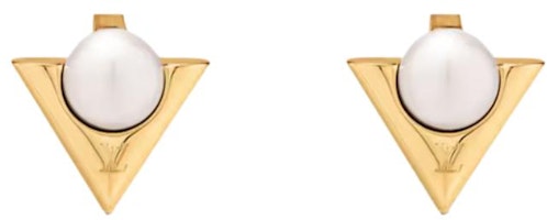 (Women) Louis Vuitton Spring 25 Logo Resin Pearl Earrings Women Gold/White M02368 (Women) Louis Vuitton Spring 25 Logo Resin Pearl Earrings Women Gold/White M02368