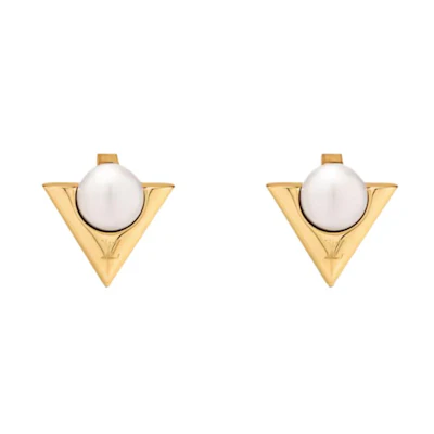 (Women) Louis Vuitton Spring 25 Logo Resin Pearl Earrings Women Gold/White M02368
