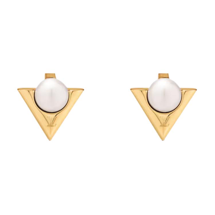 Order (W) Anting Louis Vuitton Spring 25 Logo Resin Pearl Wanita Emas/Putih M02368