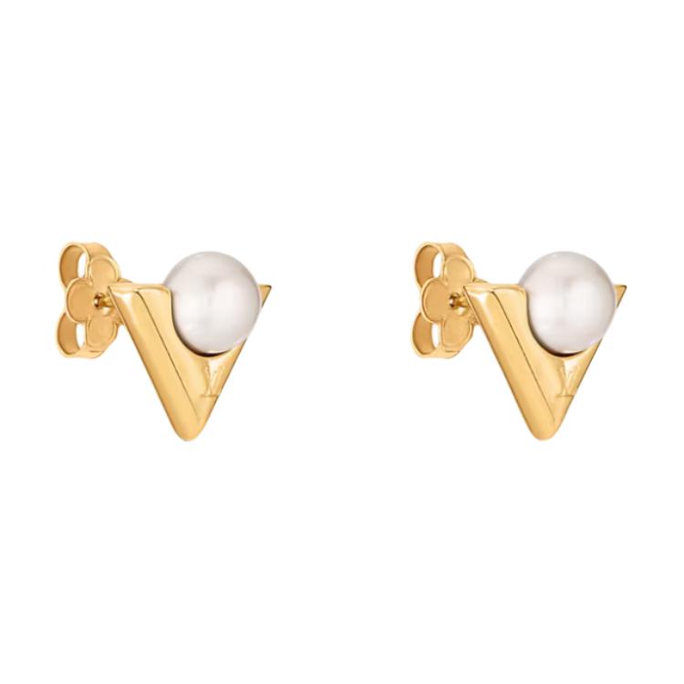 Lookbook (W) Anting Louis Vuitton Spring 25 Logo Resin Pearl Wanita Emas/Putih M02368