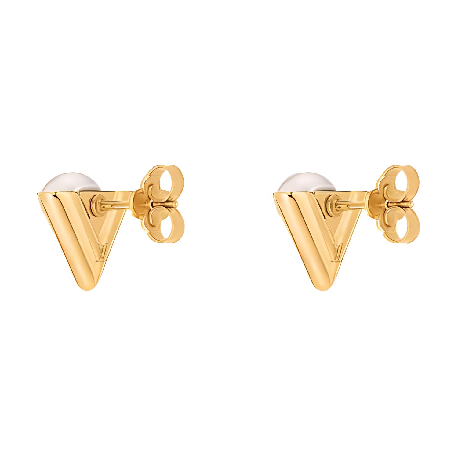 Shop (W) Anting Louis Vuitton Spring 25 Logo Resin Pearl Wanita Emas/Putih M02368