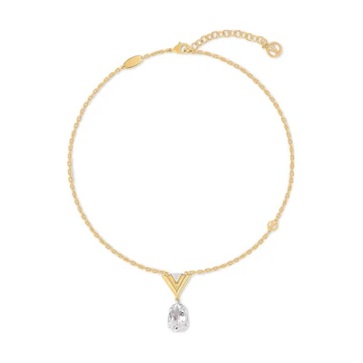 (Women) Louis Vuitton Spring V Logo Crystal Necklace Gold Accessories. M02268