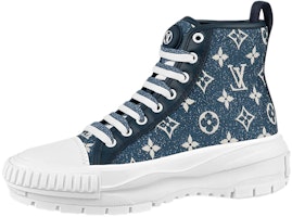 (Women) Louis Vuitton Squad Boot Monogram Denim Navy Blue White 1A9S12 (Women) Louis Vuitton Squad Boot Monogram Denim Navy Blue White 1A9S12