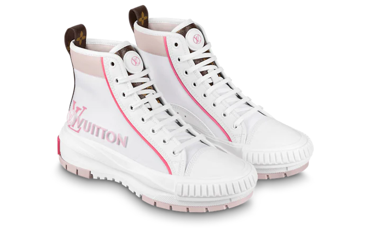 Lookbook 路易威登 Squad 高筒綁帶 時尚運動鞋 女款 白粉色