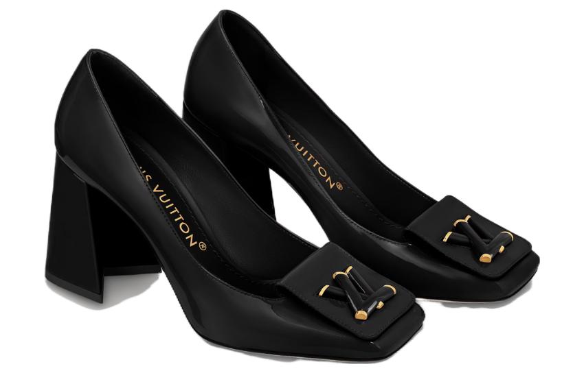Order (W) Louis Vuitton Zapatos de Tacón Cuadrado y Sin Cordones 'Cuero Negro' 1ABOUY