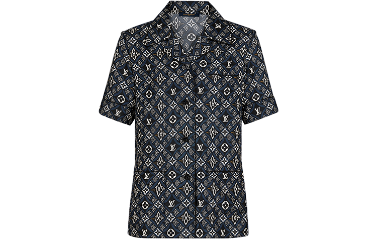 Order (W) Louis Vuitton Camisa de Seda Negra Estampada Manga Corta SS21 1A8LJL