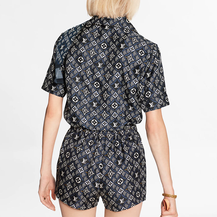 Details for (W) Louis Vuitton Camisa de Seda Negra Estampada Manga Corta SS21 1A8LJL