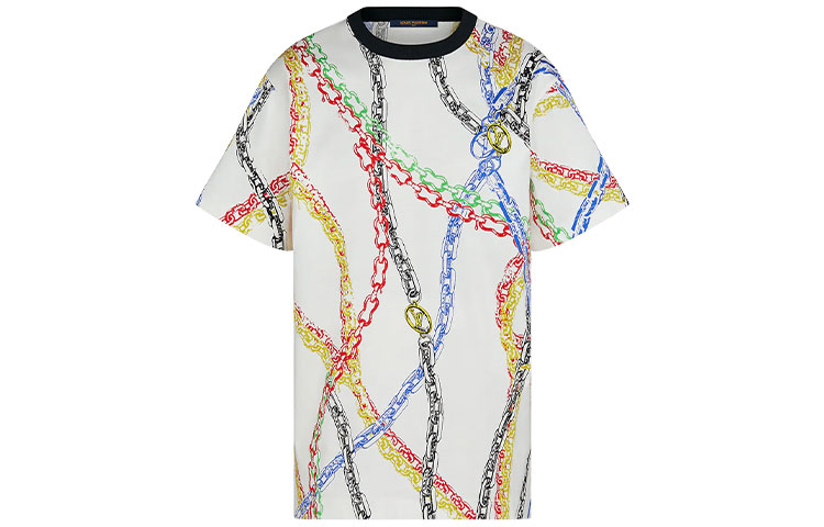 Order (W) Louis Vuitton SS21 Baju Wanita Putih Cetak Rantai Oversaiz 1A92NG