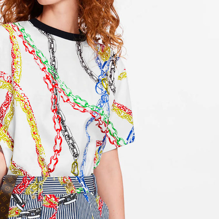 Purchase (W) Louis Vuitton SS21 Baju Wanita Putih Cetak Rantai Oversaiz 1A92NG