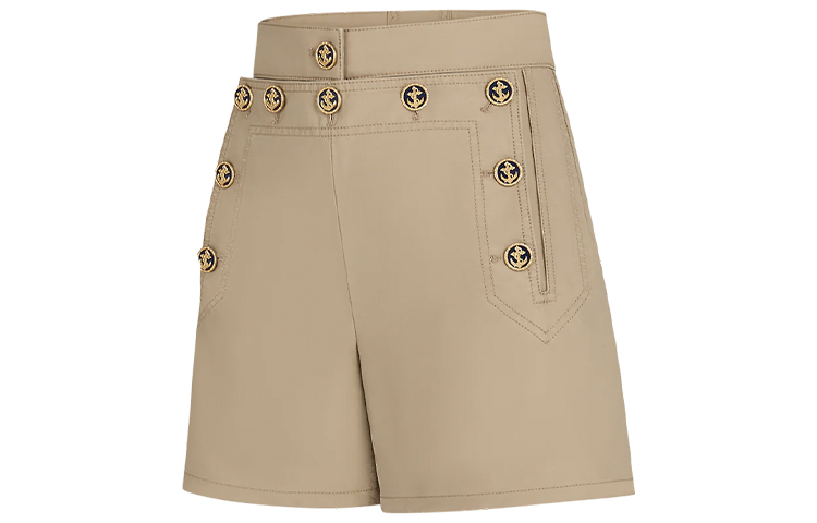 Shop (Women) LOUIS VUITTON SS21 Loose Fit Buttoned Drawstring Shorts Khaki. 1A91Y0