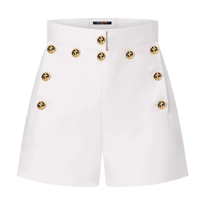 (Women) LOUIS VUITTON SS21 White Logo Button Tie-Waist Casual Shorts 1A91Y7