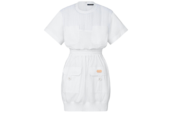 (Women) LOUIS VUITTON SS21 White Utility-Style Crew Neck Short Sleeve Dress 1A8S34