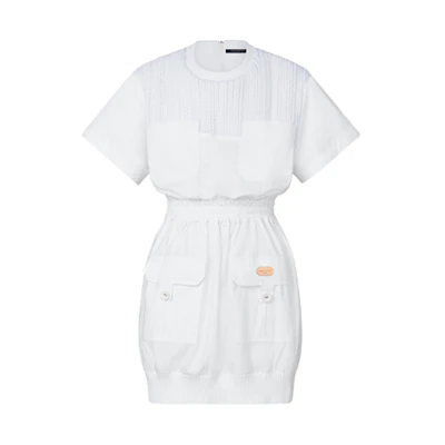 (Women) LOUIS VUITTON SS21 White Utility-Style Crew Neck Short Sleeve Dress 1A8S34