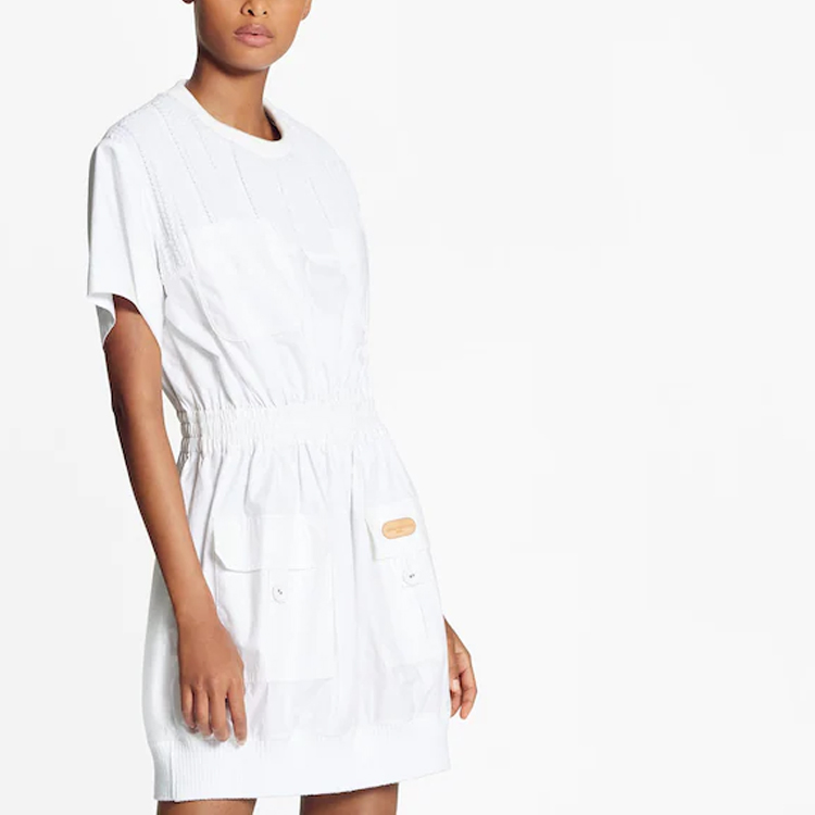 Shop (W) ルイ・ヴィトン SS21 ホワイト ユーティリティクルーネックショートスリーブドレス 1A8S34