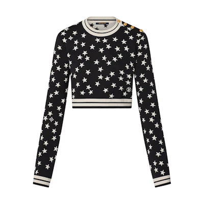 (Women) LOUIS VUITTON SS22 Black Geometric Star Print Knit Pullover Sweater. 1AA98Q
