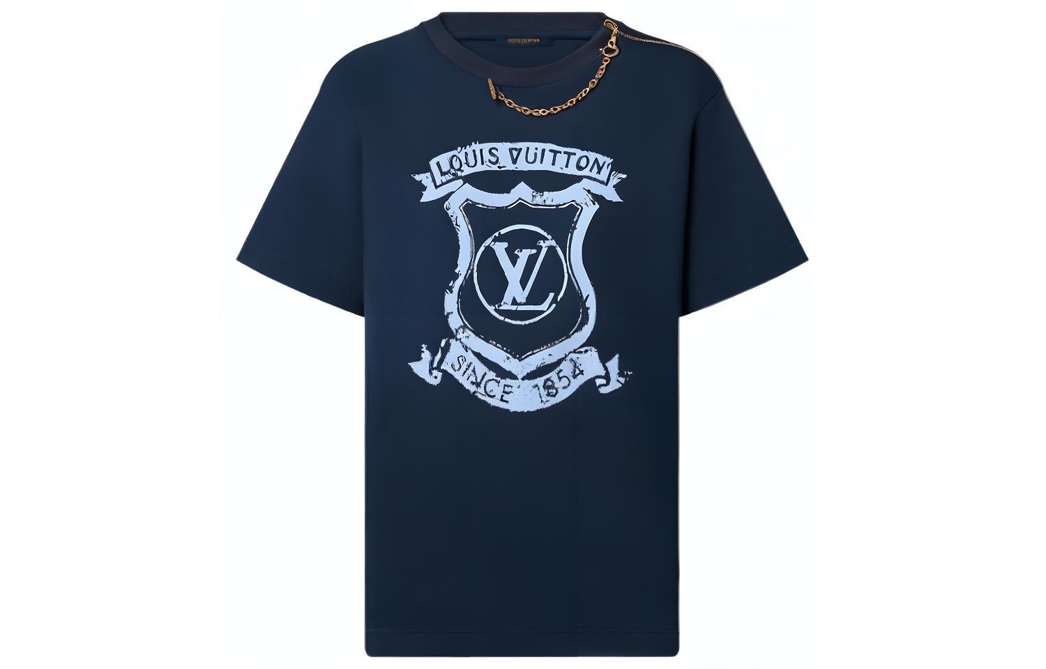 (Women) LOUIS VUITTON SS22  Blue Logo Print Crewneck Slim Fit Casual T-Shirt 1AAEQD