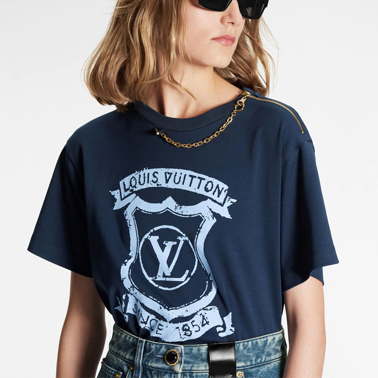 (Women) LOUIS VUITTON SS22  Blue Logo Print Crewneck Slim Fit Casual T-Shirt 1AAEQD 圖 6