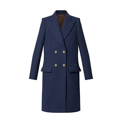 (Women) LOUIS VUITTON SS22 Navy Blue Double-Breasted Pea Coat Vintage Style 1A9NSG