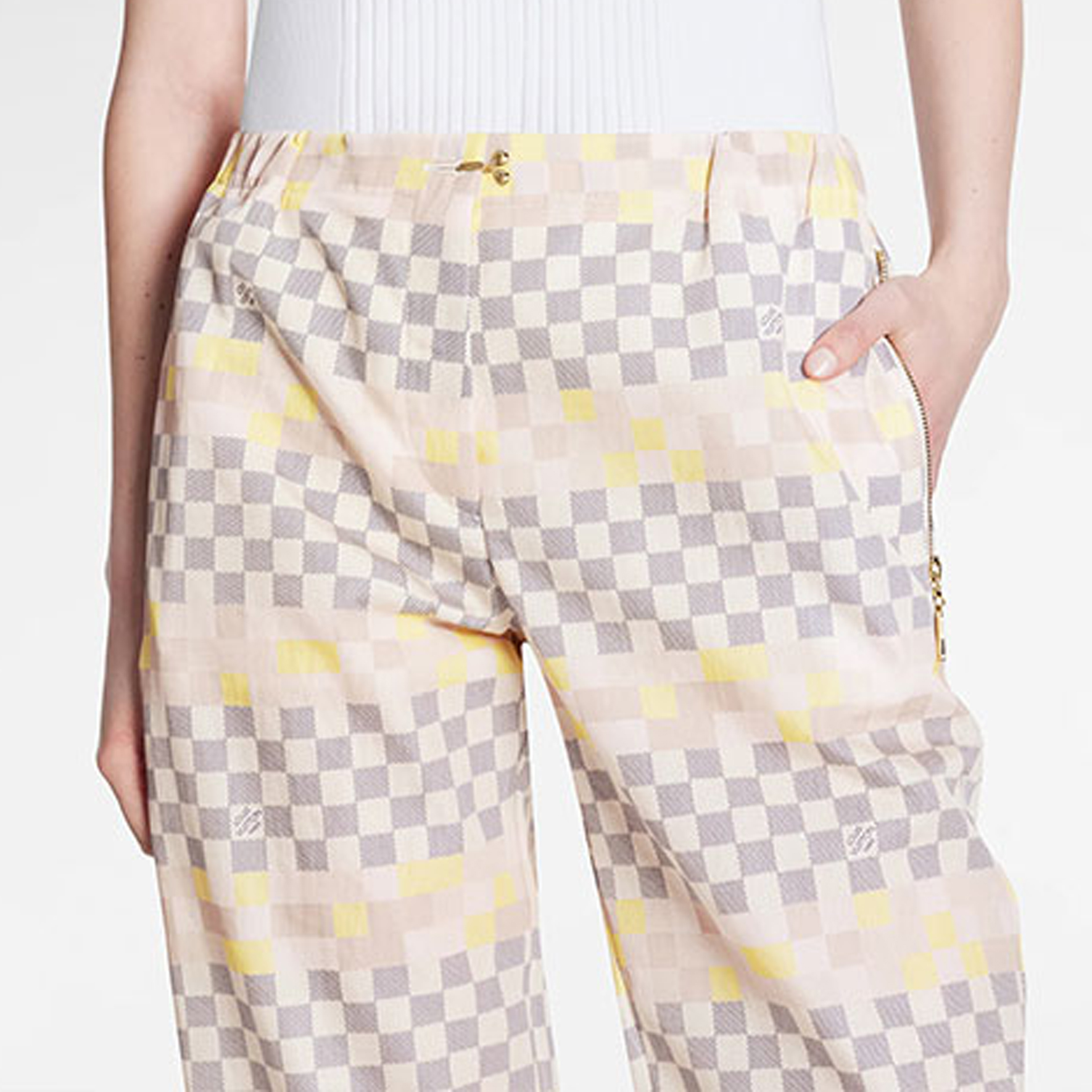 Details for (W) Pantalones Louis Vuitton SS22 Rosa Colorblock Cuadros Knit Track. 1AA839