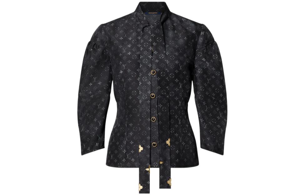 (Women) LOUIS VUITTON SS22 Allover Print Cinched Lantern Sleeve Shirt Women Black 1A9XJD 圖 2