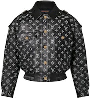 (Women) LOUIS VUITTON SS22 Black Embossed Logo Leather Jacket Outerwear 1A9MYZ (Women) LOUIS VUITTON SS22 Black Embossed Logo Leather Jacket Outerwear 1A9MYZ