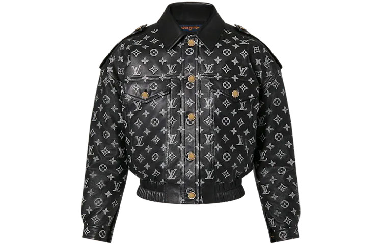 Order (Women) LOUIS VUITTON SS22 Black Embossed Logo Leather Jacket Outerwear 1A9MYZ