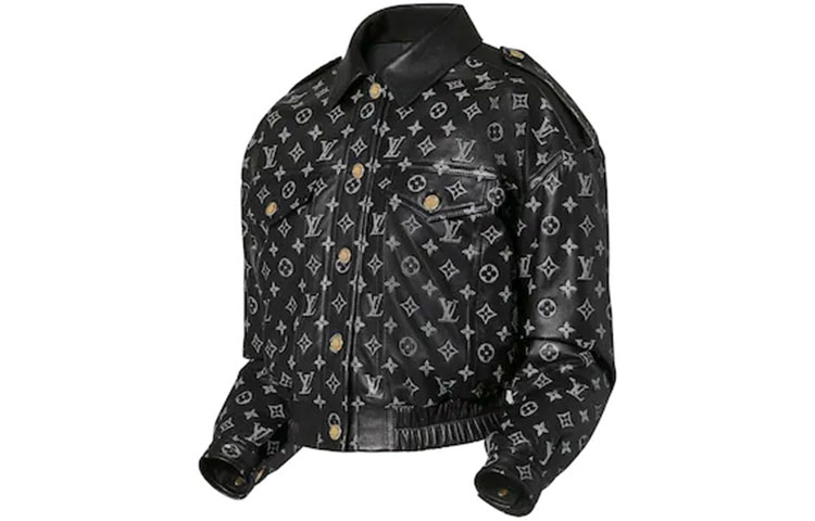 Shop (Women) LOUIS VUITTON SS22 Black Embossed Logo Leather Jacket Outerwear 1A9MYZ