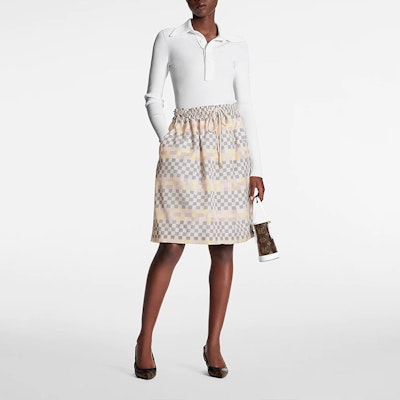 (W) 루이비통 SS22 체크 패턴 컬러블록 핑크 여성 캐주얼 스커트. 1AA833 Lookbook (W) 루이비통 SS22 체크 패턴 컬러블록 핑크 여성 캐주얼 스커트. 1AA833