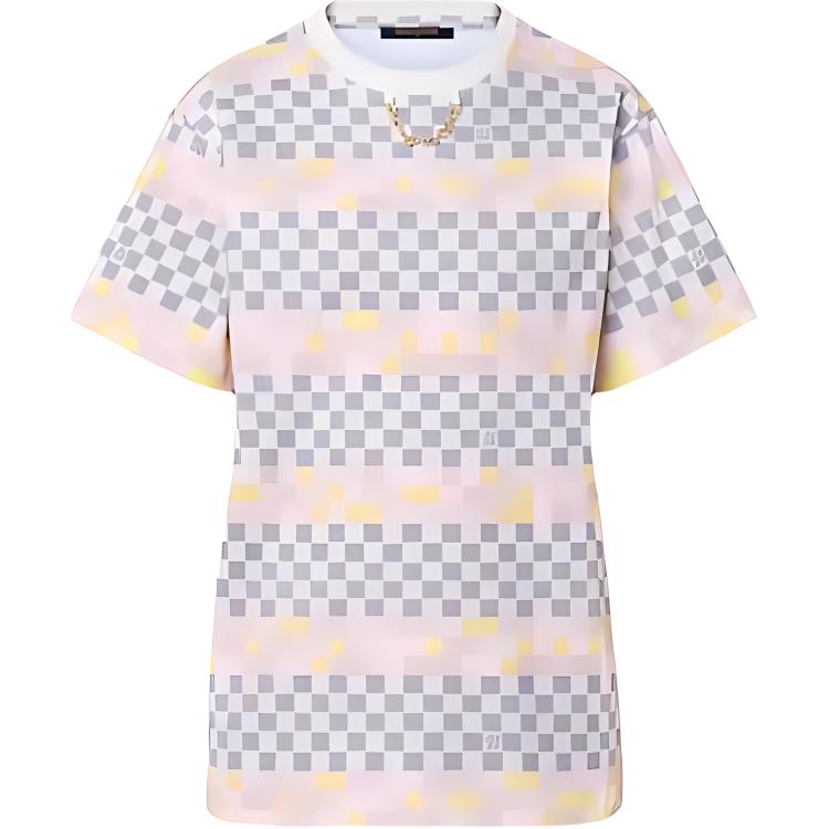 (Women) LOUIS VUITTON SS22 Checkered Printed Crewneck Short Sleeve T-Shirt Women Multi-color 1A9XPQ