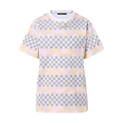 (Women) LOUIS VUITTON SS22 Checkered Printed Crewneck Short Sleeve T-Shirt Women Multi-color 1A9XPQ