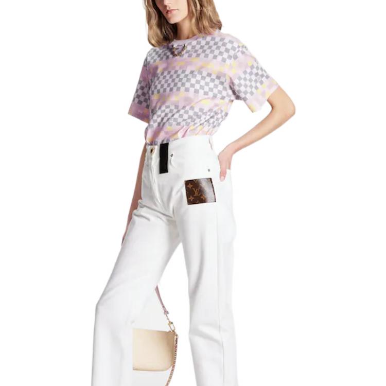 (Women) LOUIS VUITTON SS22 Checkered Printed Crewneck Short Sleeve T-Shirt Women Multi-color 1A9XPQ 圖 5