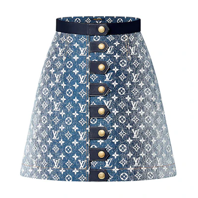 (Women) LOUIS VUITTON SS22 Logo Denim Skirt Blue 1A9NK8