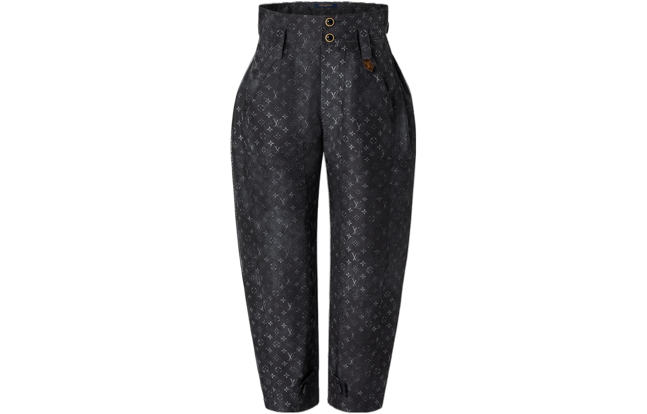 Order (W) LOUIS VUITTON SS22 Pantalones Negros Cropped de Cintura Alta Monogram Cloud. 1AA240