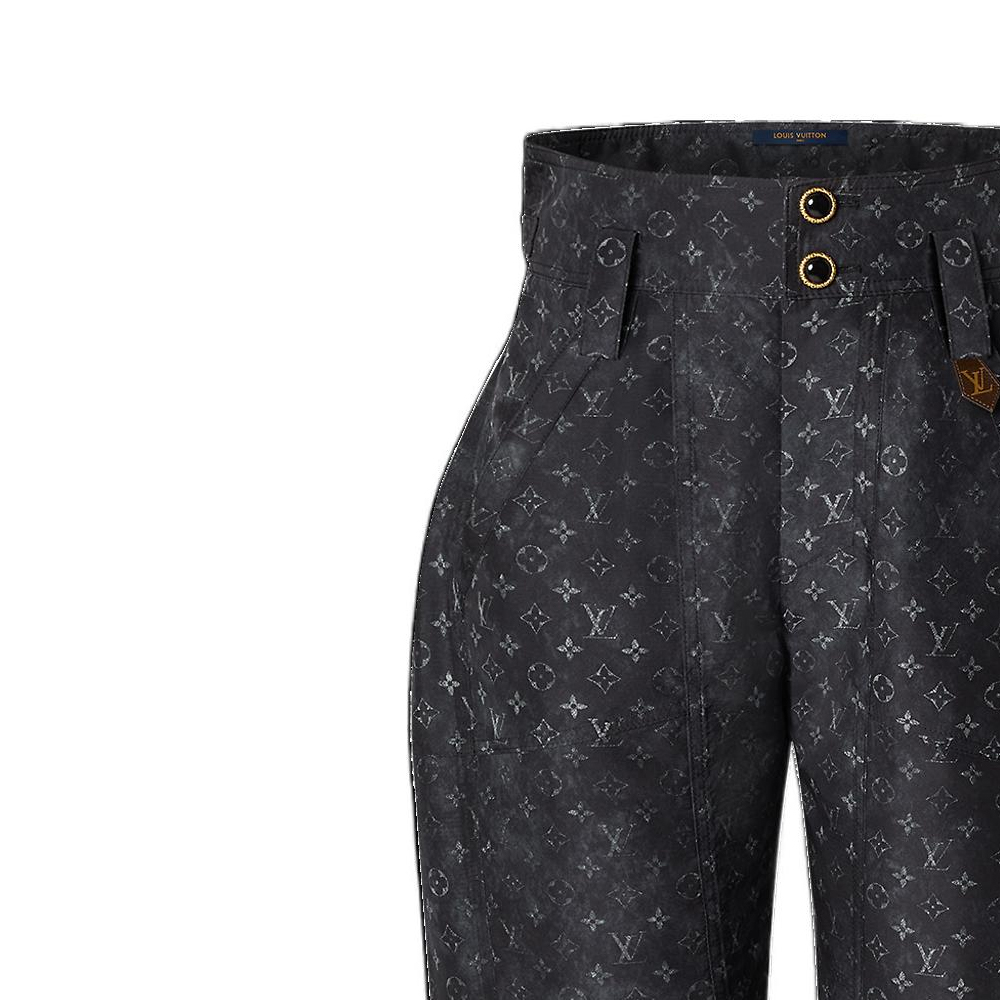 Shop (W) LOUIS VUITTON SS22 Pantalones Negros Cropped de Cintura Alta Monogram Cloud. 1AA240