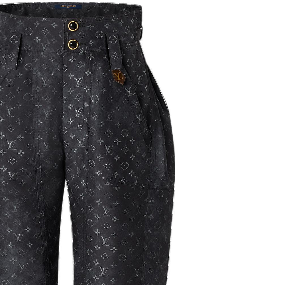 Details for (W) LOUIS VUITTON SS22 Pantalones Negros Cropped de Cintura Alta Monogram Cloud. 1AA240